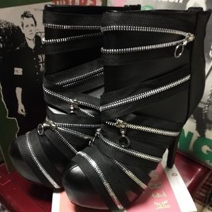Black platform zipper booties